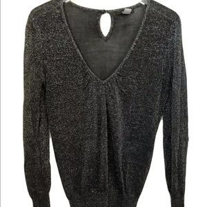 MNG Mango Women’s V- Neck Metallic Black Sweater M